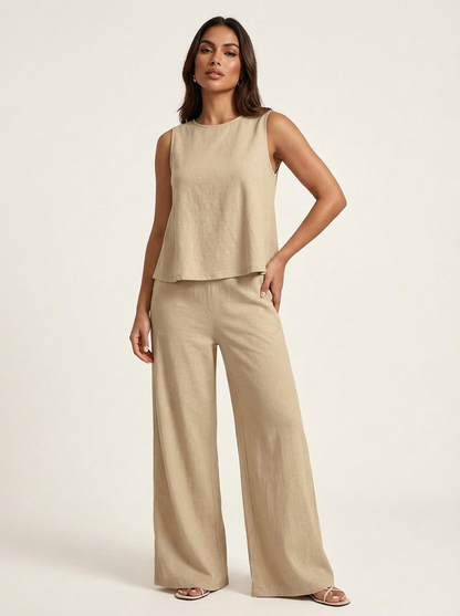 Yara - Stijlvolle Linnen Co-Ord Set Dames met Mouwloze Top en Palazzo Broek