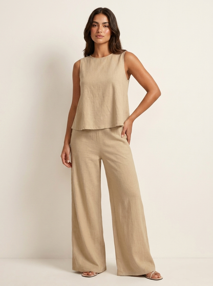 Yara - Stijlvolle Linnen Co-Ord Set Dames met Mouwloze Top en Palazzo Broek
