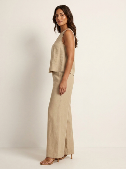 Yara - Stijlvolle Linnen Co-Ord Set Dames met Mouwloze Top en Palazzo Broek
