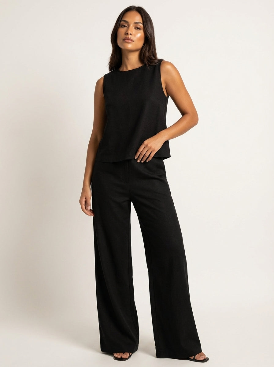 Yara - Stijlvolle Linnen Co-Ord Set Dames met Mouwloze Top en Palazzo Broek