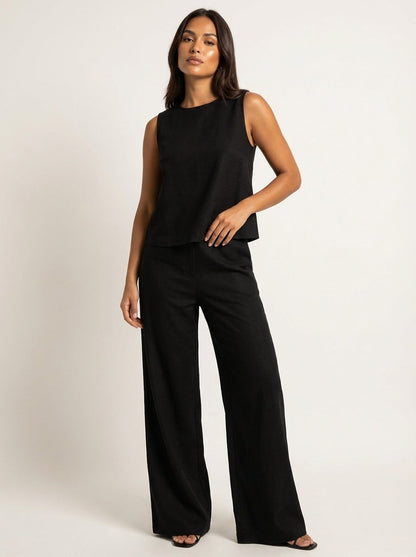 Yara - Stijlvolle Linnen Co-Ord Set Dames met Mouwloze Top en Palazzo Broek