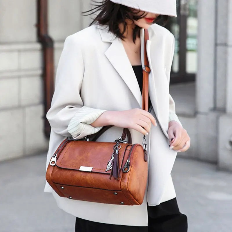Tas Dames - Stoere Boston Stijl met Kwastje en Dubbele Rits | Casual