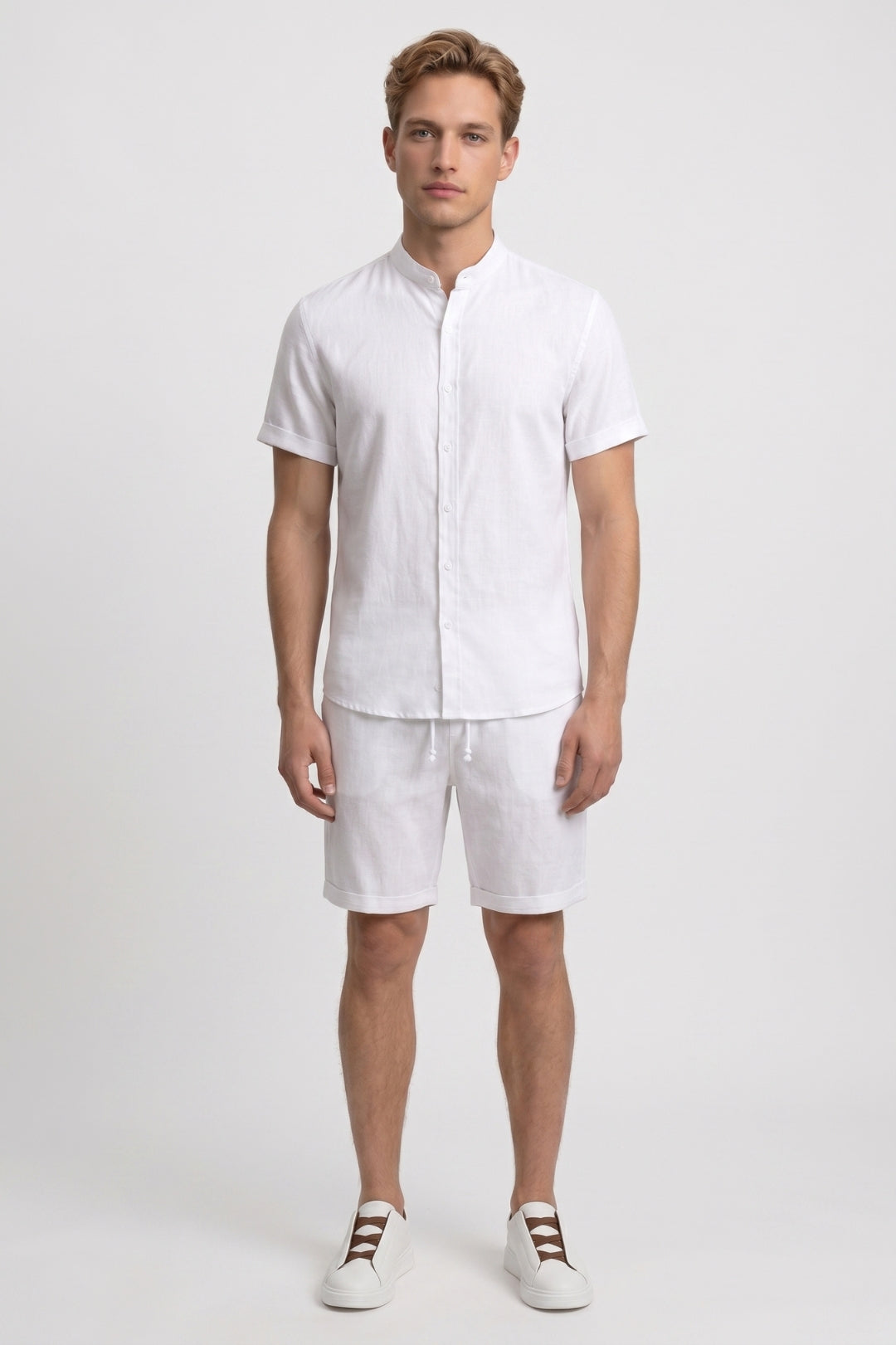 Zomerset Heren - Mao Kraag Overhemd met Shorts Trekkoord | Casual