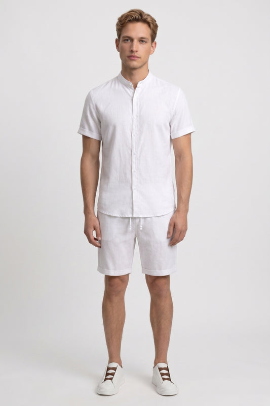 Zomerset Heren - Mao Kraag Overhemd met Shorts Trekkoord | Casual