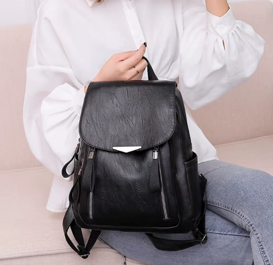 Tas Dames - Stijlvolle Rugzak met Klepje en Dubbele Frontrits | Casual Chique