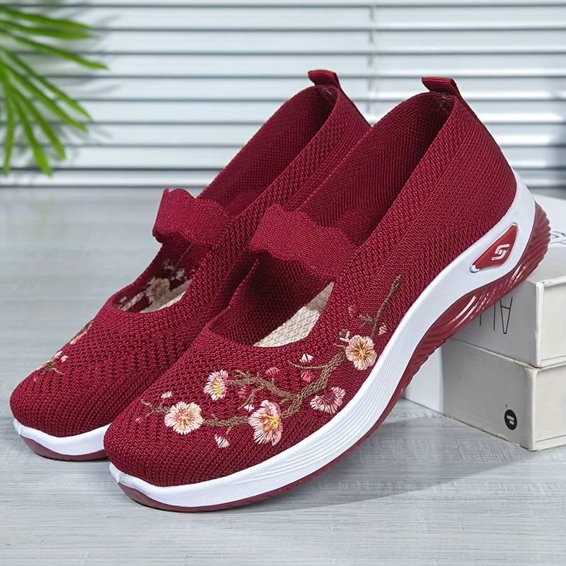 Sneakers Dames - Instap Sneaker met Bloemenborduursels | Zomer