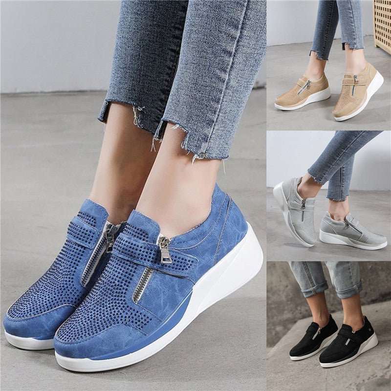 Sneakers Dames - Instap met Rits en Strass Details | Casual