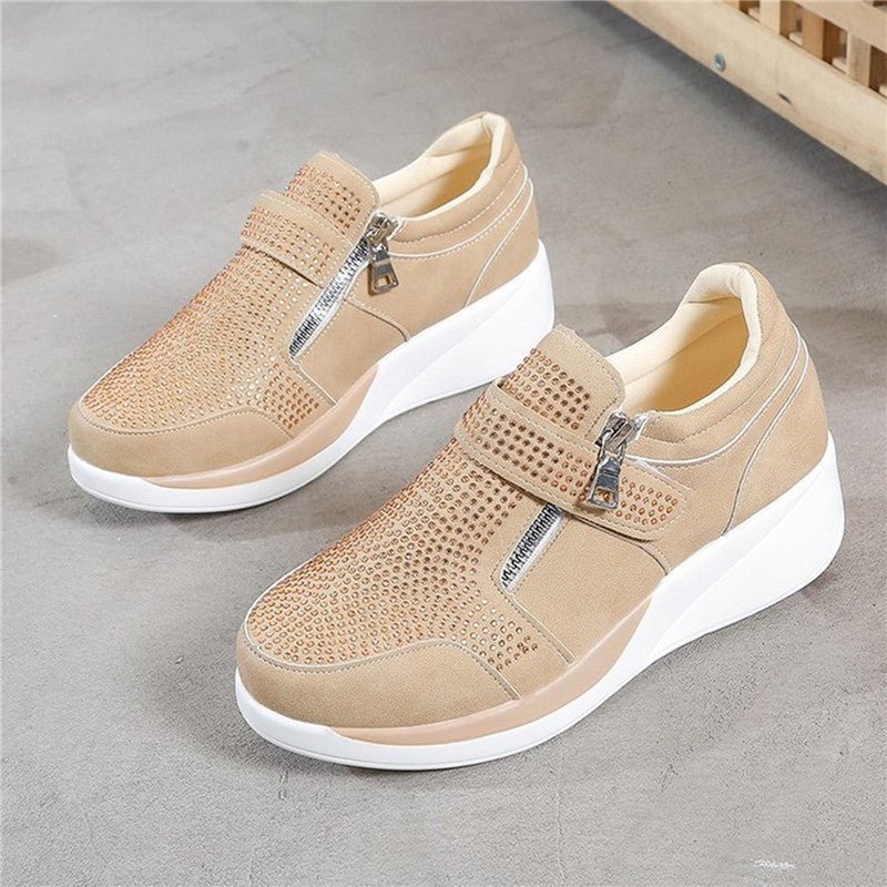 Sneakers Dames - Instap met Rits en Strass Details | Casual