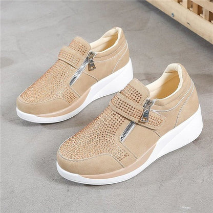 Sneakers Dames - Instap met Rits en Strass Details | Casual