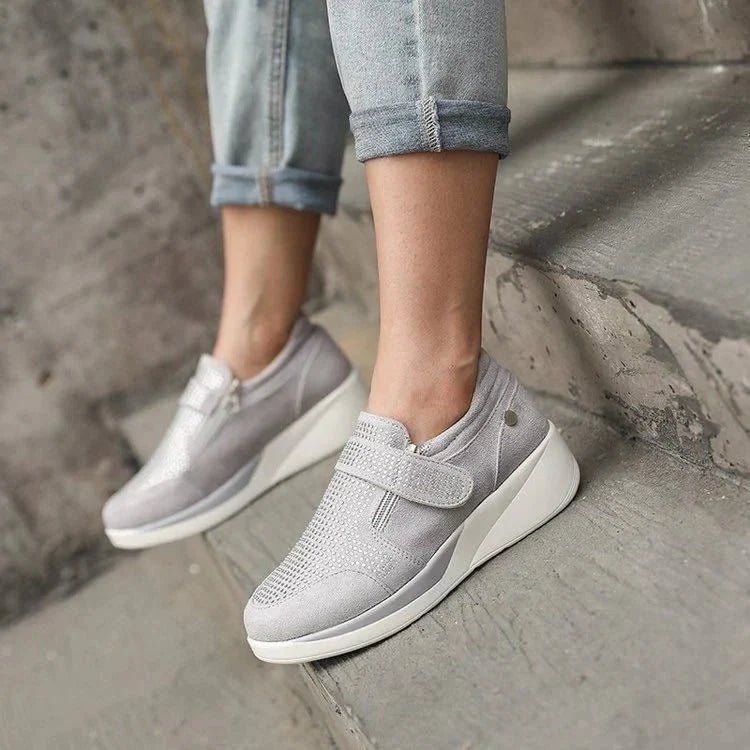 Sneakers Dames - Instap met Rits en Strass Details | Casual