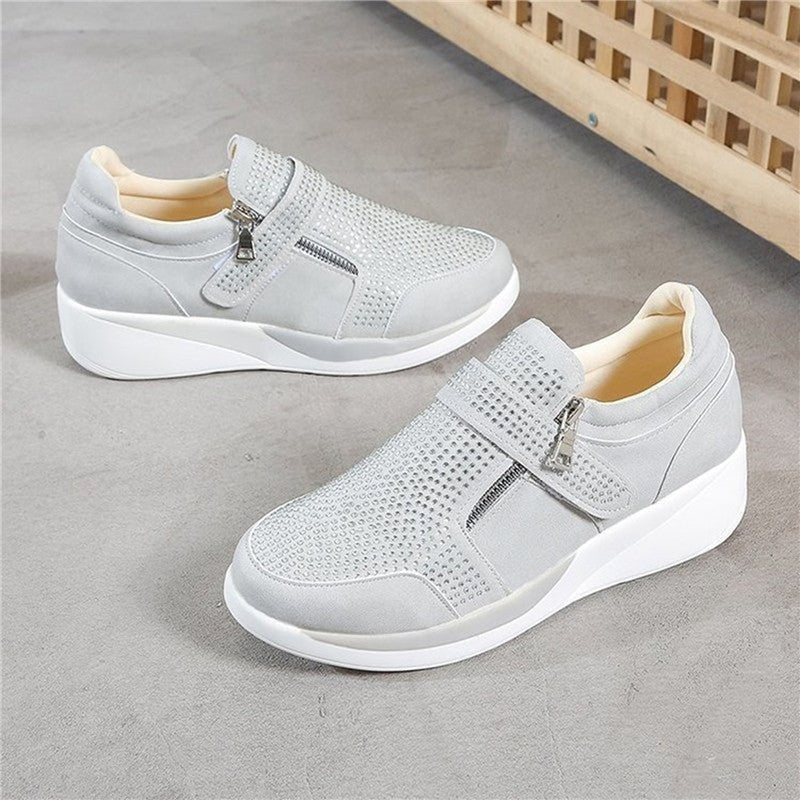 Sneakers Dames - Instap met Rits en Strass Details | Casual