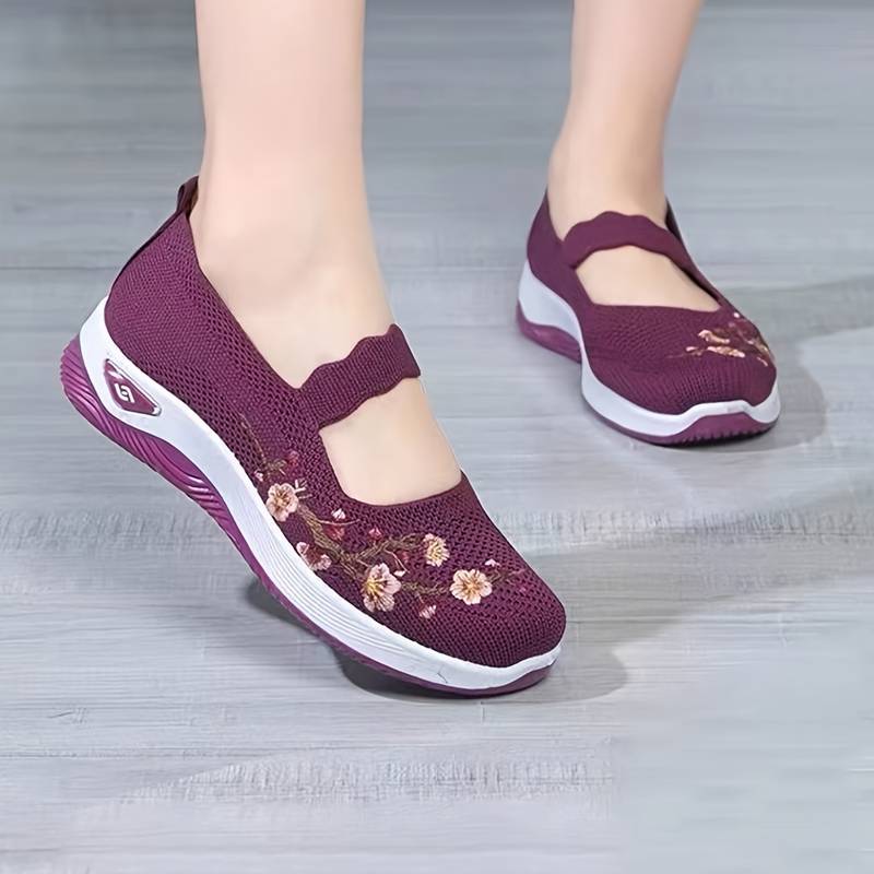 Sneakers Dames - Instap Sneaker met Bloemenborduursels | Zomer