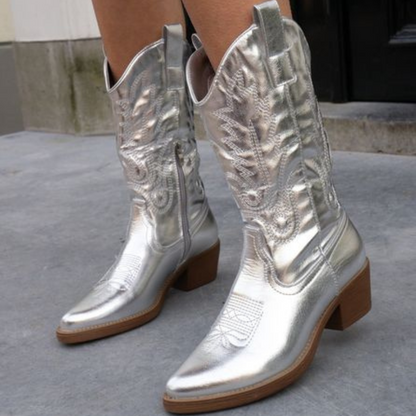 Fenna - Dames Cowboylaarzen met Borduursel en Blokhak voor de Herfst