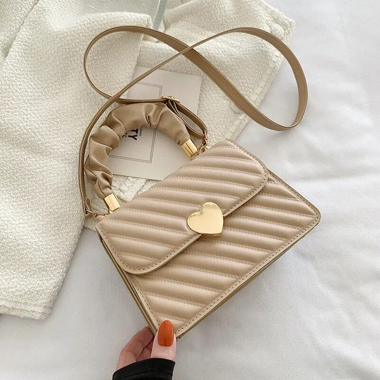 Tas Dames - Compacte Flap Bag met Hartslot en Gerimpelde Greep | Chique