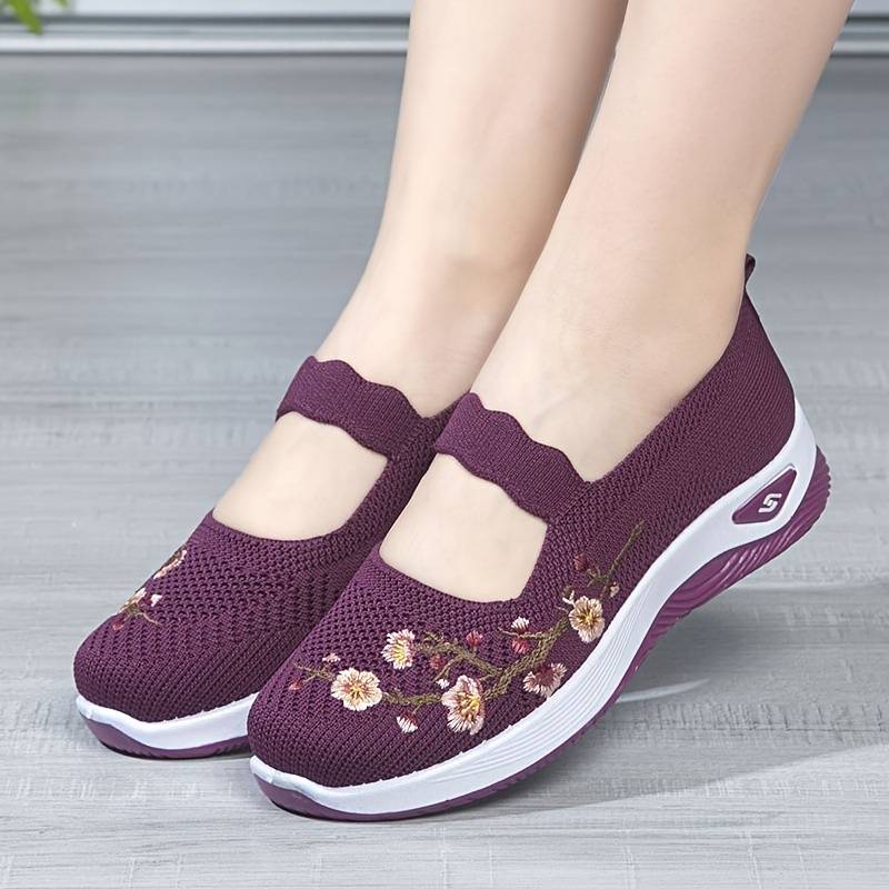 Sneakers Dames - Instap Sneaker met Bloemenborduursels | Zomer