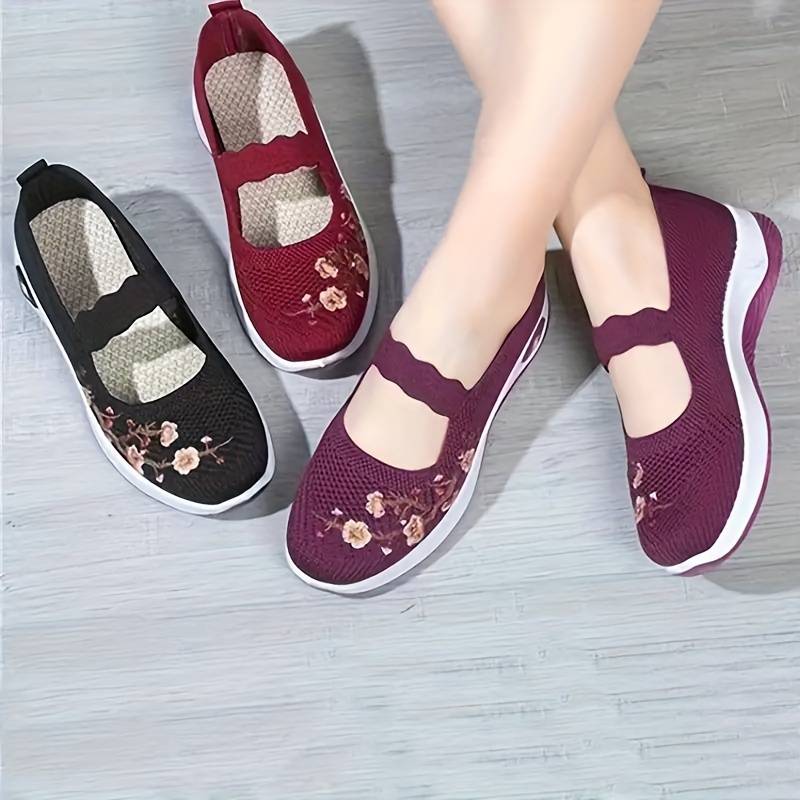 Sneakers Dames - Instap Sneaker met Bloemenborduursels | Zomer
