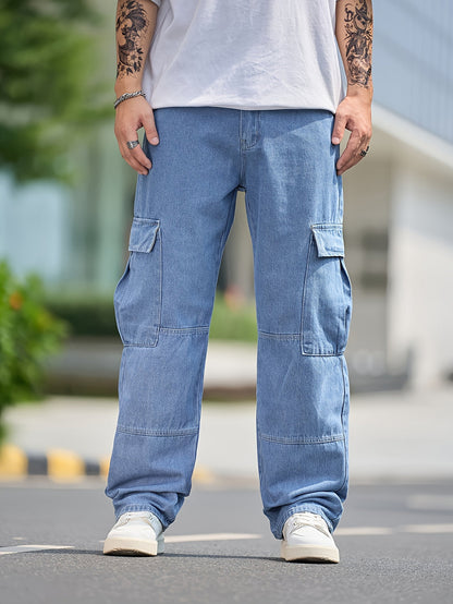 Jeans Heren - Wijde Cargo Broek met Zijzakken | Casual