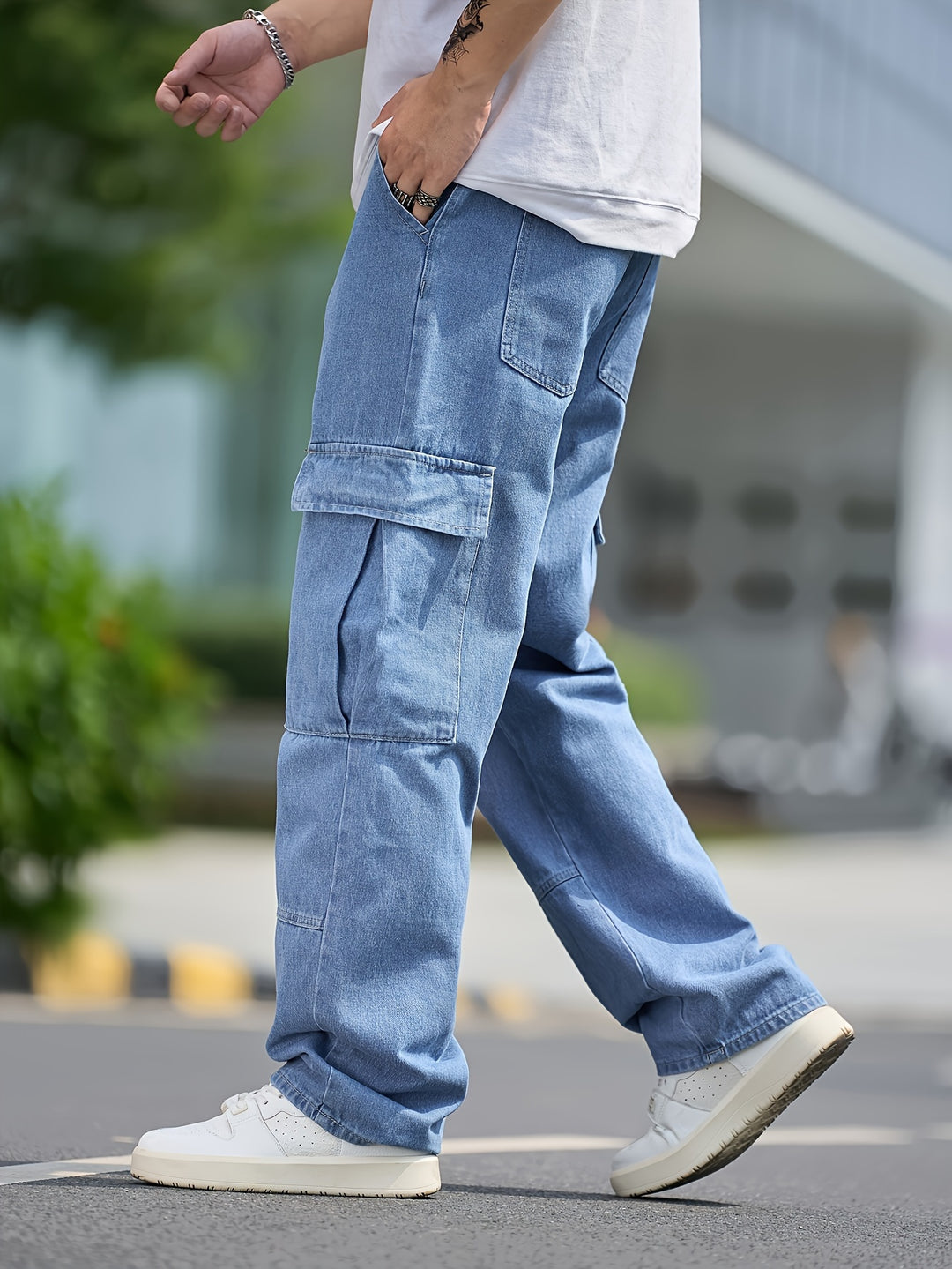Jeans Heren - Wijde Cargo Broek met Zijzakken | Casual