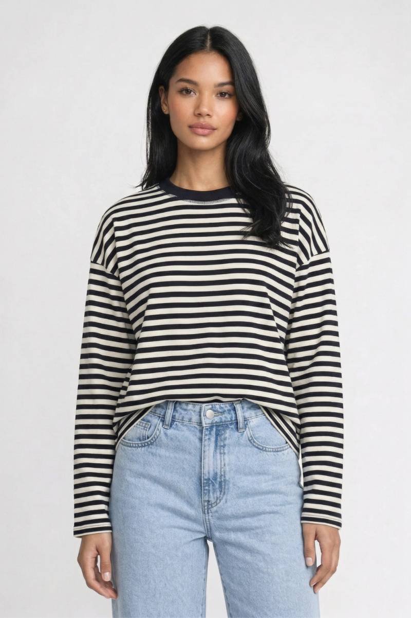 Gestreepte Top Dames - Oversized | Lange Mouwen - Gestreept Navy