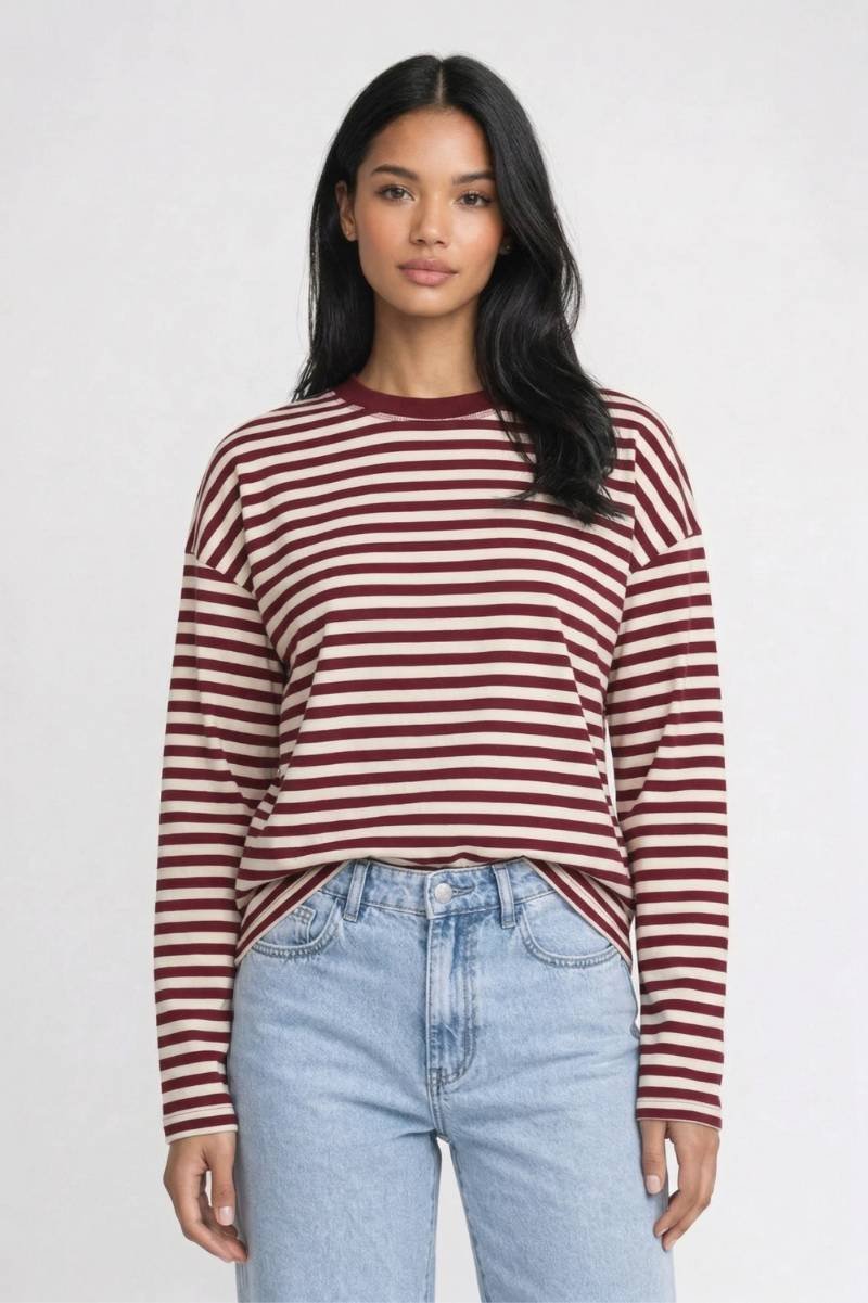 Gestreepte Top Dames - Oversized | Lange Mouwen - Gestreept Bordeaux