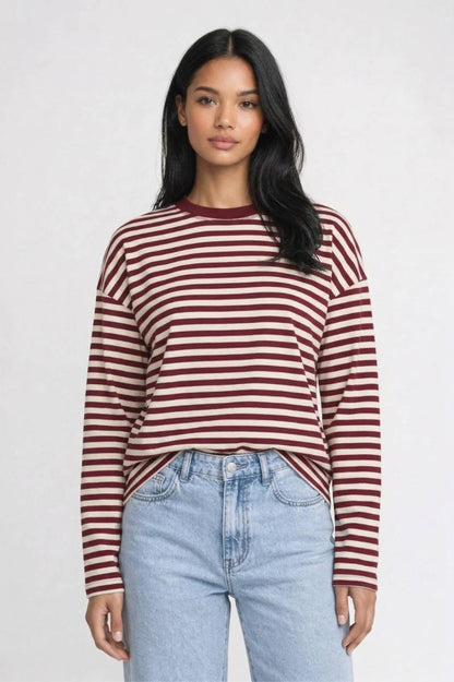 Gestreepte Top Dames - Oversized | Lange Mouwen - Gestreept Bordeaux