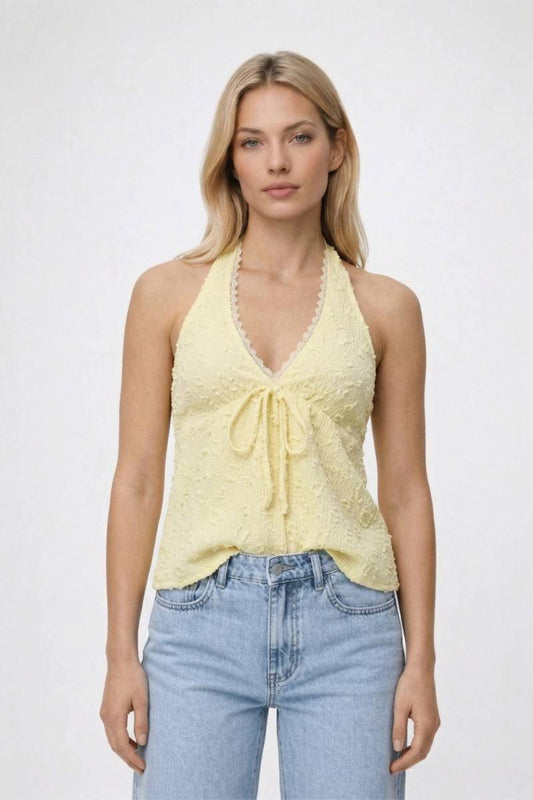 Halter Top Dames - Vintage | Strikdetail V-hals