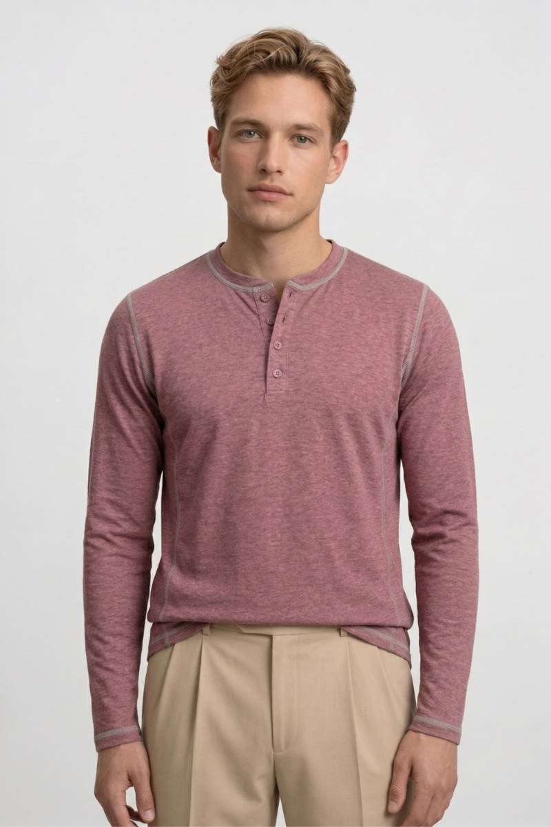 Henley Shirt Heren - Casual | Lange Mouwen & Knoopsluiting - Roze