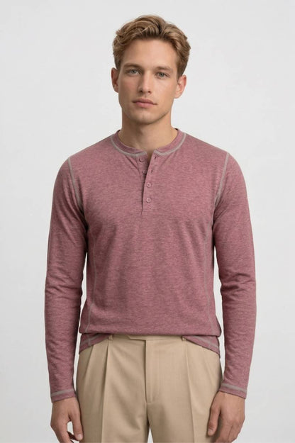 Henley Shirt Heren - Casual | Lange Mouwen & Knoopsluiting - Roze