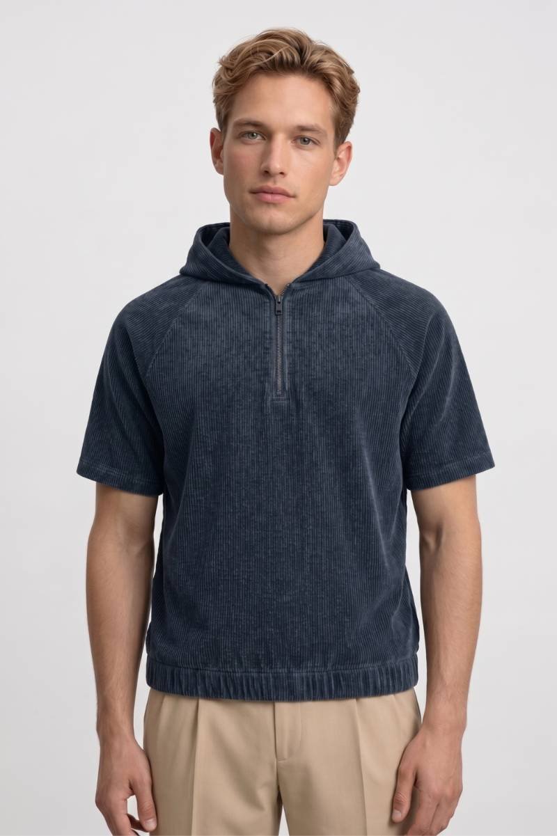 Hoodie Heren - Korte Mouwen | Met Rits en Capuchon — Navy
