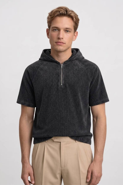 Hoodie Heren - Korte Mouwen | Met Rits en Capuchon — Donkergrijs