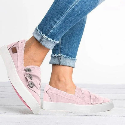 Sneakers Dames - Instap Model met Decoratieve Knopen | Casual