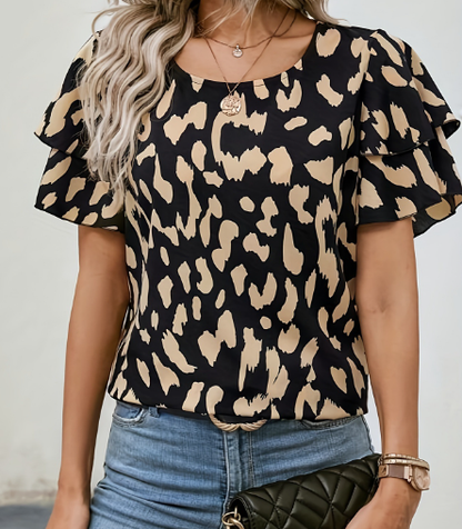Top Dames - Blouse met Ruffle Mouwen en Luipaardprint | Zomer