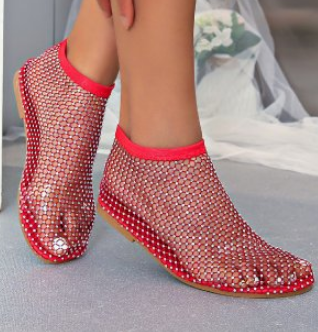 Sandalen Dames - Enkelhoge Mesh Sandaal met Strass | Zomer
