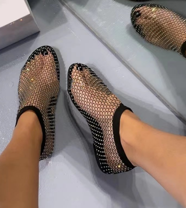 Sandalen Dames - Enkelhoge Mesh Sandaal met Strass | Zomer