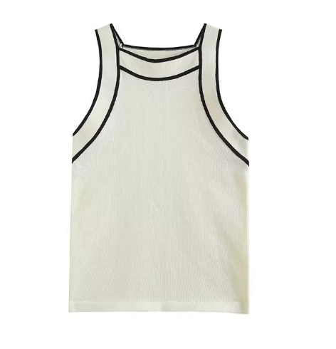 Top Dames - Mouwloze Tanktop met Contrastbies | Zomer