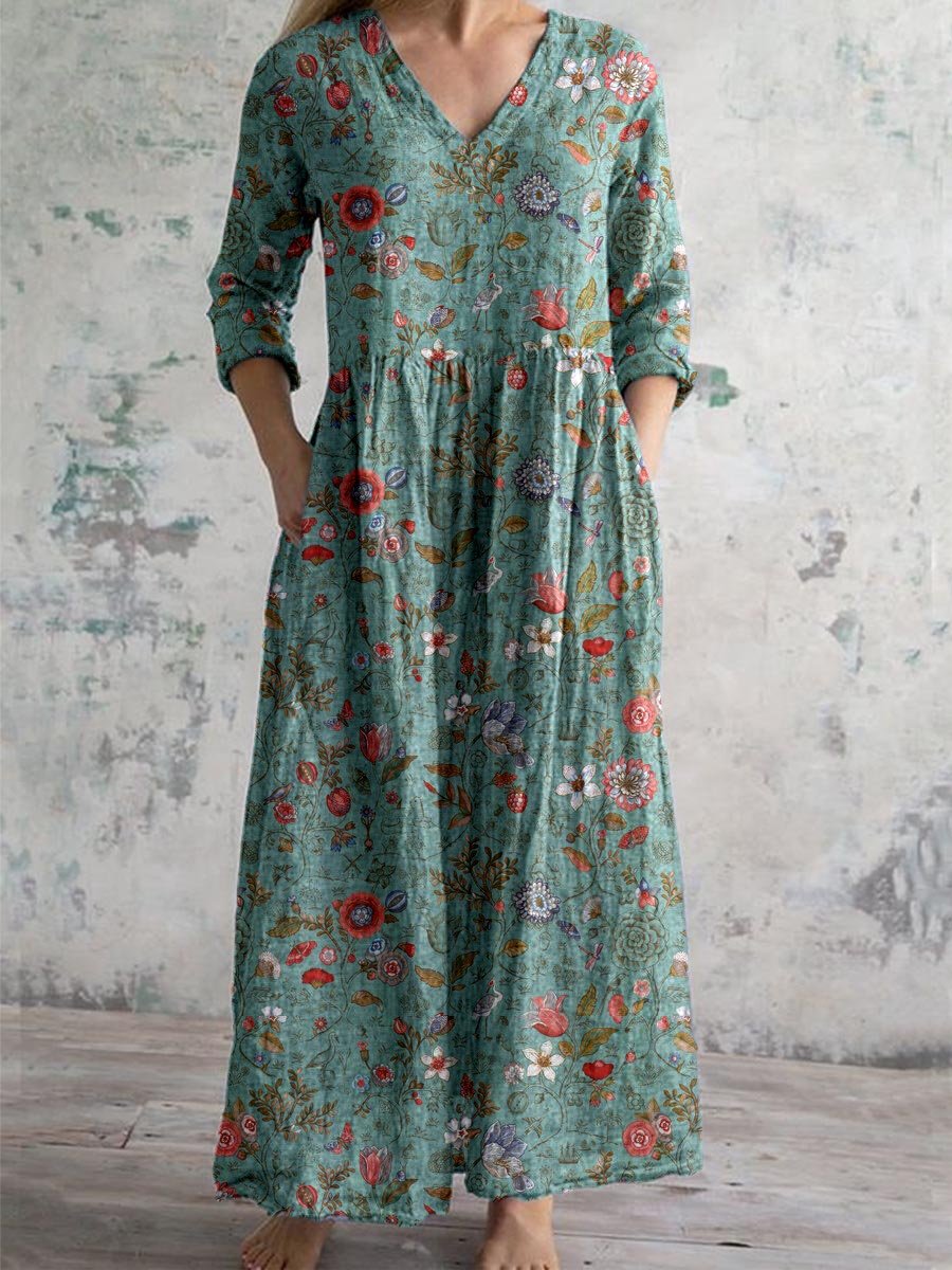 Maxi Jurk Dames - Driekwart Mouwen met Bloemenprint | Casual