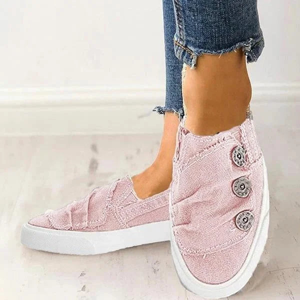 Sneakers Dames - Instap Model met Decoratieve Knopen | Casual