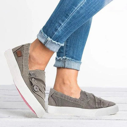 Sneakers Dames - Instap Model met Decoratieve Knopen | Casual