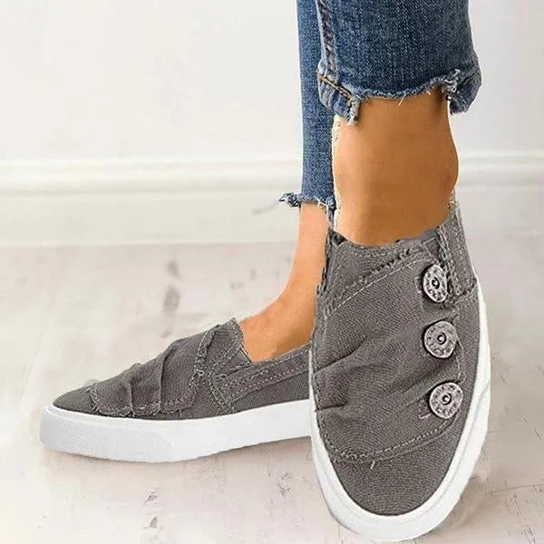 Sneakers Dames - Instap Model met Decoratieve Knopen | Casual