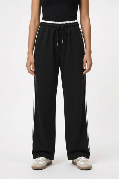 Joggingbroek Dames - Sportieve Zijstrepen | Elastische Taille — Zwart