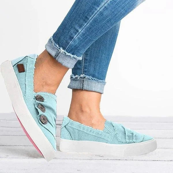 Sneakers Dames - Instap Model met Decoratieve Knopen | Casual