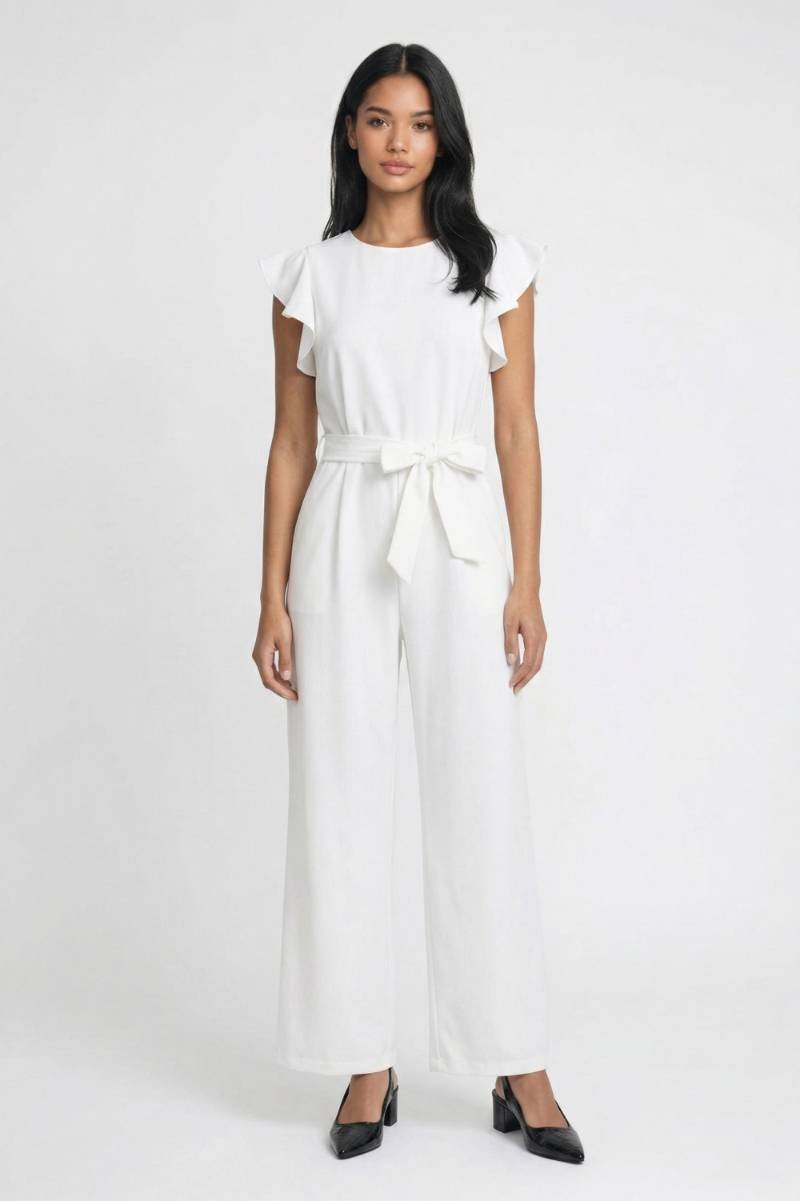 Jumpsuit Dames - Ruffle Mouwen | Met Strikceintuur — Wit