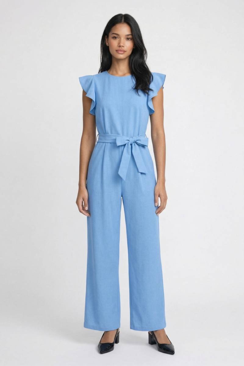 Jumpsuit Dames - Ruffle Mouwen | Met Strikceintuur — Lichtblauw