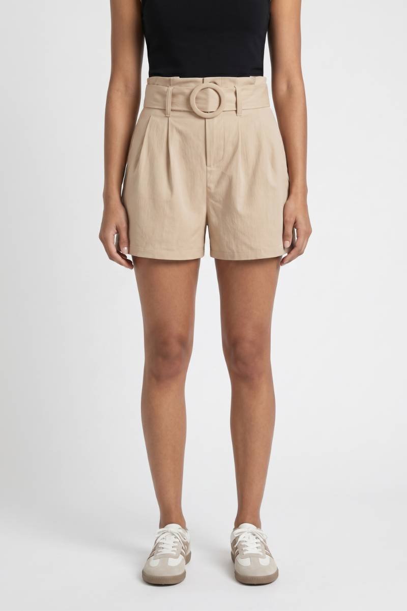 Korte Broek Dames - Hoge Taille | Ceintuur met Ronde Gesp — Beige