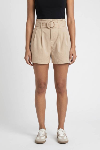 Korte Broek Dames - Hoge Taille | Ceintuur met Ronde Gesp — Beige