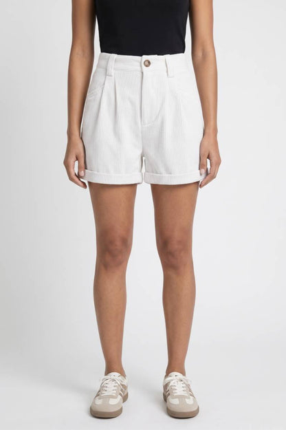 Korte Broek Dames - Hoge Taille | Geplooide Voorzakken — Wit