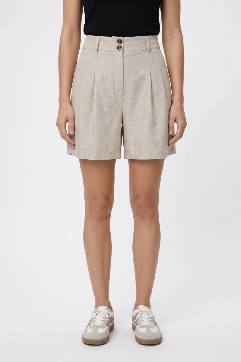 Korte Broek Dames - Hoge Taille | Plooien met Dubbele Knoop — Beige