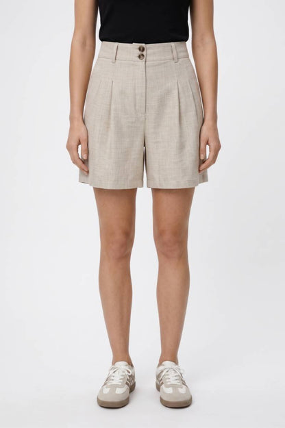 Korte Broek Dames - Hoge Taille | Plooien met Dubbele Knoop — Beige