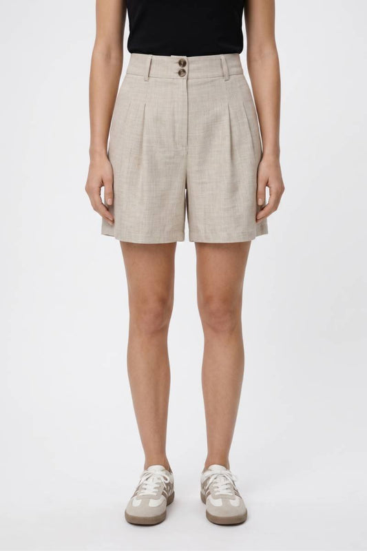 Korte Broek Dames - Hoge Taille | Plooien met Dubbele Knoop — Beige
