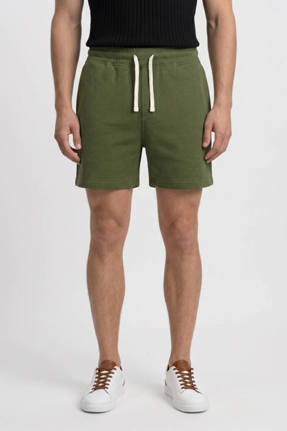 Korte Broek Heren - Casual | Elastische Trekkoord Pasvorm — Olijfgroen